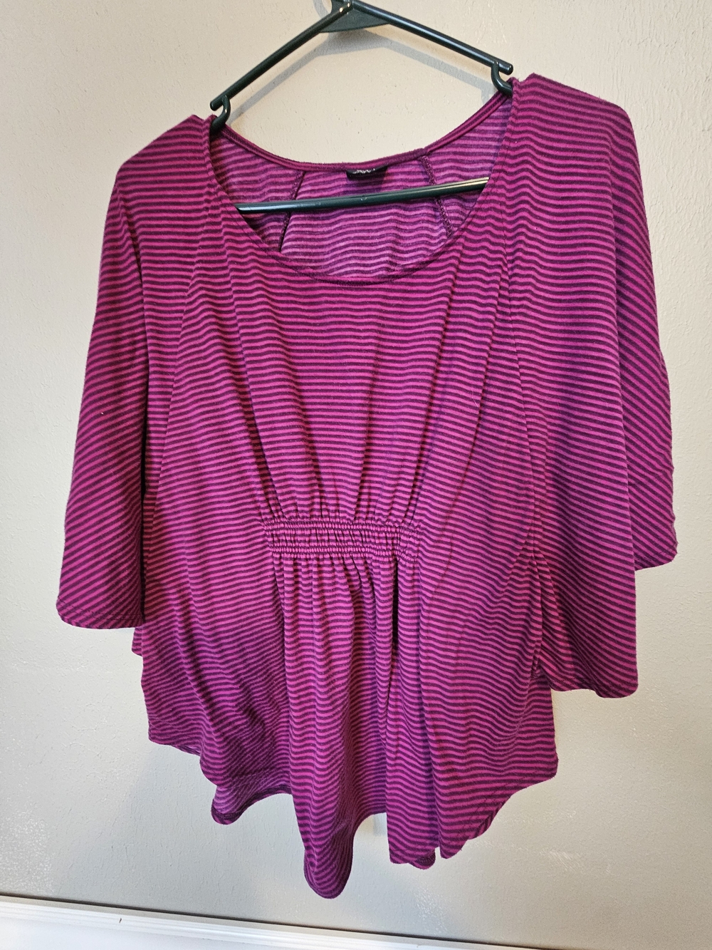 Faded Glory Magenta and Black Striped Scoop Neck Tunic